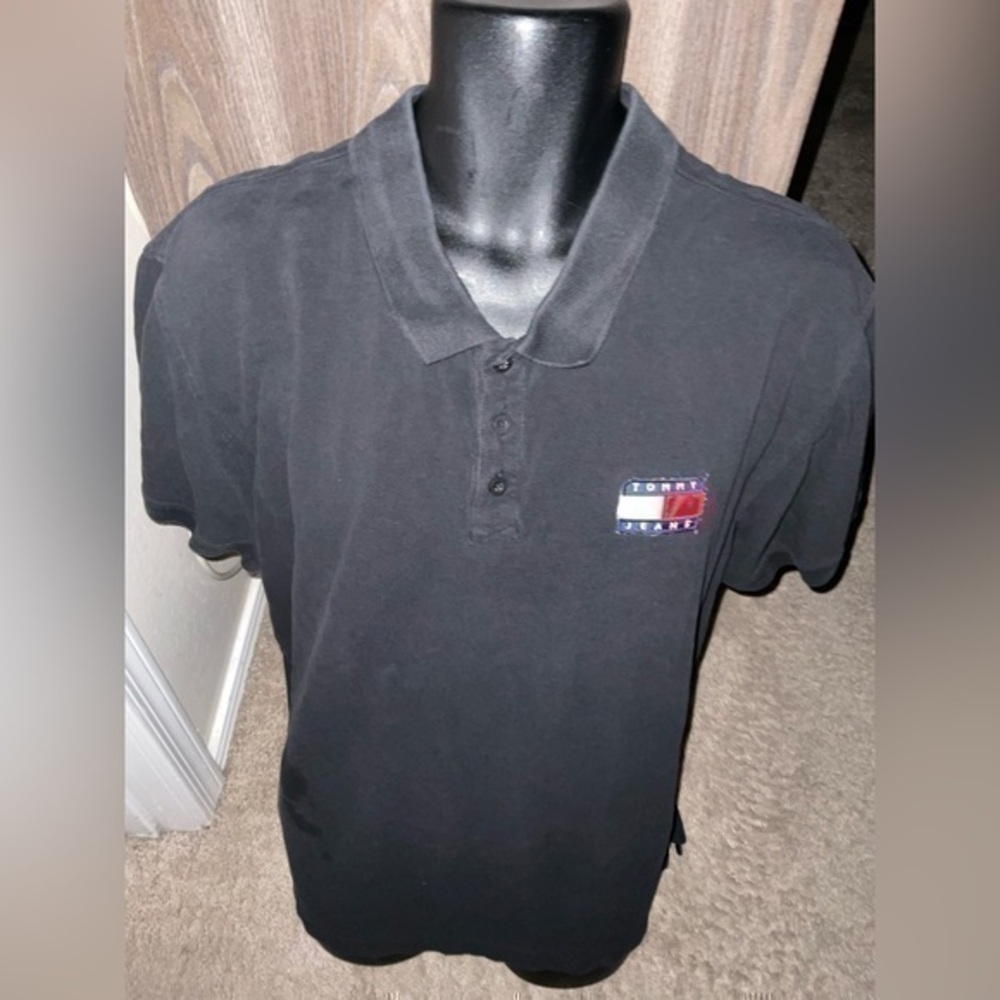 Men’s used vintage retro polo Tommy jeans black shirt size XXL 2XL
